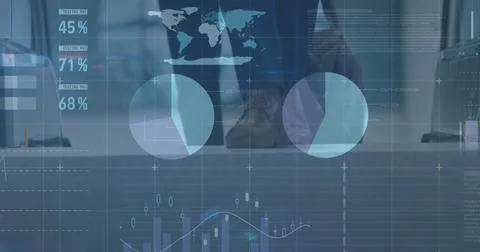 Image of financial data processing over business people Illustrazione stock