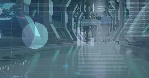 Image of financial data processing over business people Stock Illustration