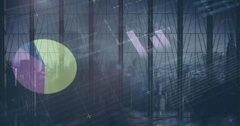 Image of financial data processing over modern office Ilustración de archivo