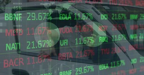 Image of financial data processing over delivery man Stock Illustration