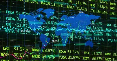 Image of financial data processing over world map 스톡 일러스트