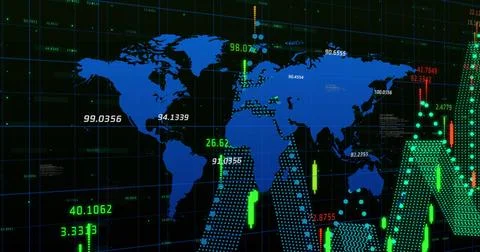 Image of financial data processing over world map Stock Illustration