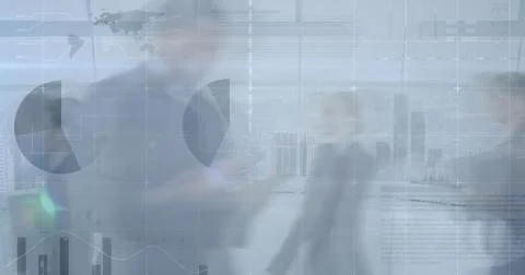 Image of financial data processing over business people walking Stock Illustration