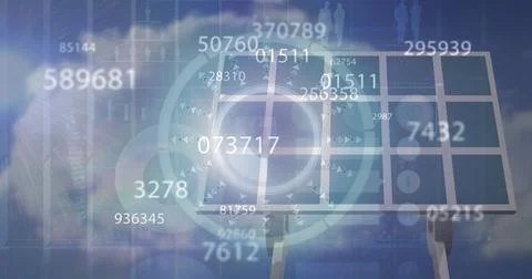 Image of financial data processing over solar panel Stock Illustration