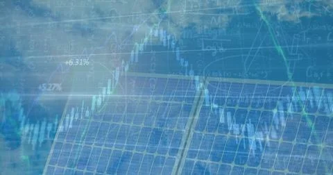Image of financial data processing over solar panel 스톡 일러스트