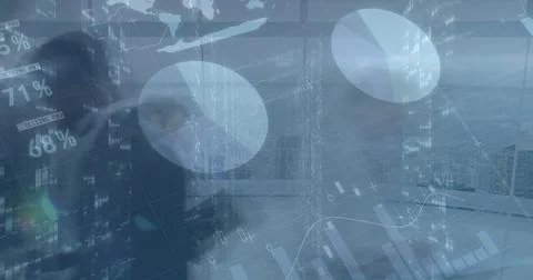 Image of financial data processing over walking business people 스톡 일러스트