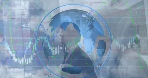 Image of financial data processing over caucasian businessmen Ilustración de archivo