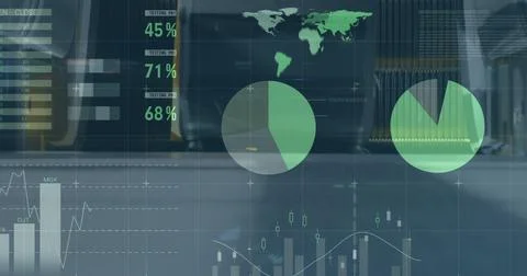 Image of financial data processing over walking women Illustrazione stock