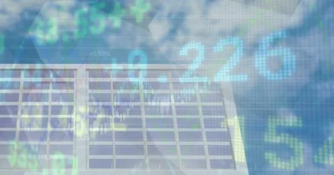 Image of financial data processing over solar panel Stock Illustration
