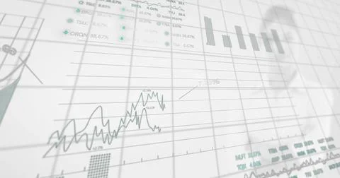Image of financial data processing over diverse business people Illustrazione stock
