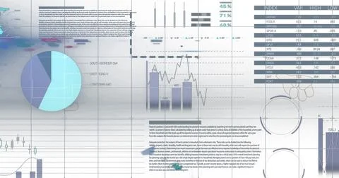 Image of financial data processing over white background 스톡 일러스트