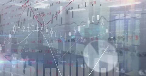 Image of financial data processing over empty office Stock Illustration