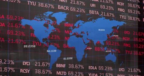 Image of financial data processing over world map Illustrazione stock