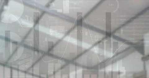 Image of financial data processing over empty warehouse Stock Photos