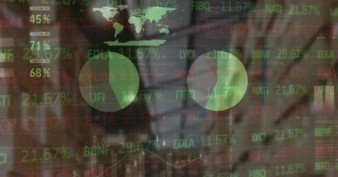 Image of financial data processing over empty warehouse Stock Photos