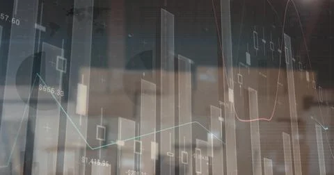 Image of financial data processing over empty warehouse Stock Photos