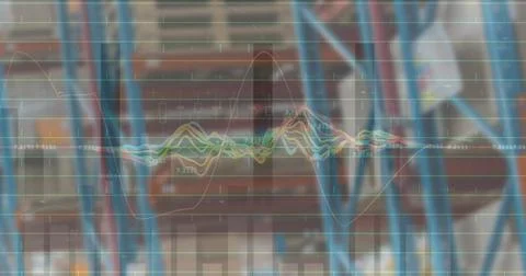 Image of financial data processing over empty warehouse Stock Photos