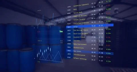 Image of financial data processing over warehouse Foto stock