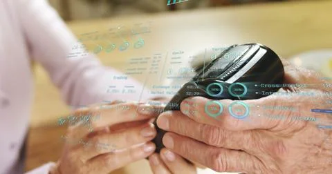 Image of financial data processing over payment terminal Stock Photos