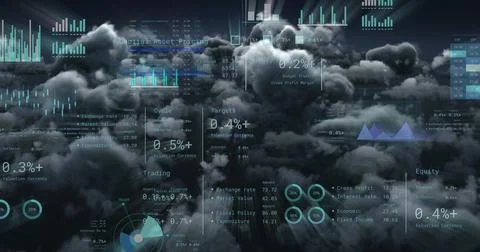 Image of financial data processing over clouds Foto stock
