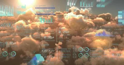 Image of financial data processing over clouds Foto stock