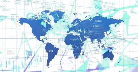 Image of financial data processing over world map Stock Photos