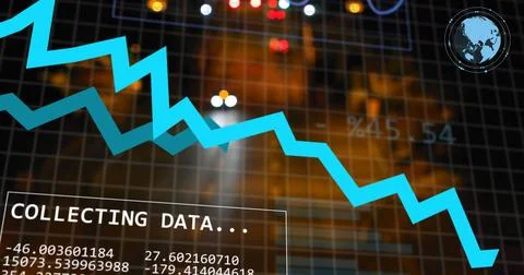 Image of financial data processing over grid and road background Stock Photos