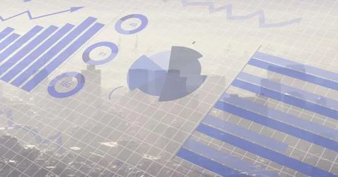 Image of financial data processing over grid background Stock Photos
