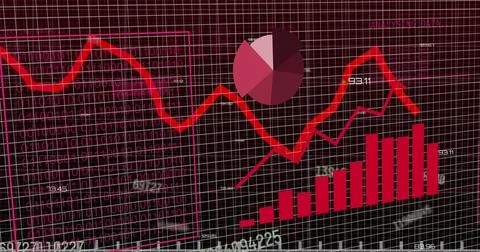 Image of financial data processing over grid background Stock Photos