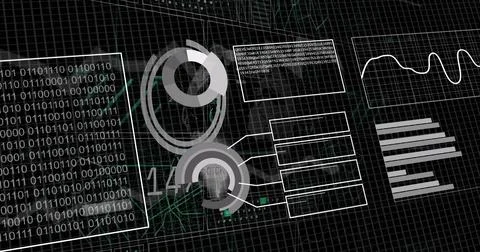Image of financial data processing over grid background Stockfoto's