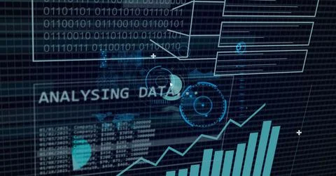 Image of financial data processing over binary coding Foto stock