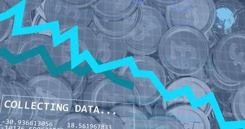 Image of financial data processing over silver pound coins Stock-Fotos