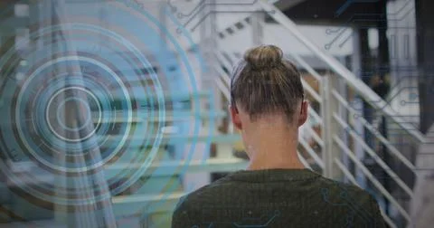 Image of financial data processing over caucasian businesswoman Stock Photos