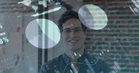 Image of financial data processing over businessman in office 写真素材