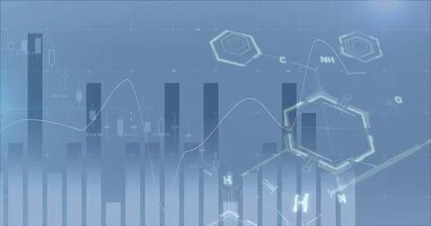 Image of financial data processing over statistics and chemical structures Stock Photos