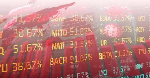 Image of financial data processing over dark background Stock Photos