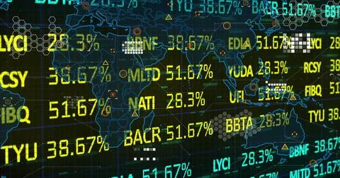 Image of financial data processing over dark background Stock Photos