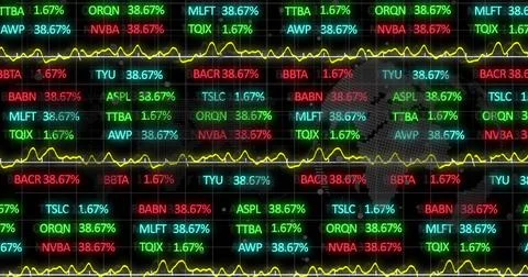 Image of financial data processing over black background 스톡 사진