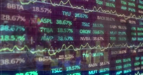 Image of financial data processing over dark background Stock Photos