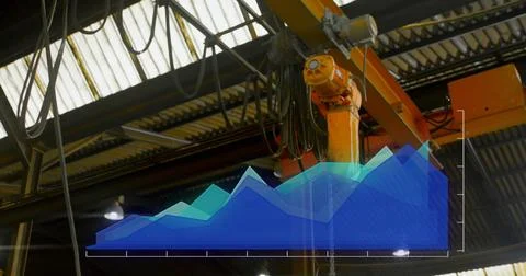 Image of financial data processing over warehouse Foto stock