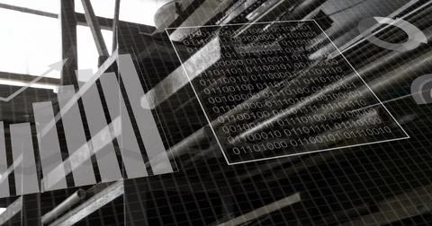 Image of financial data processing over warehouse Stock Photos