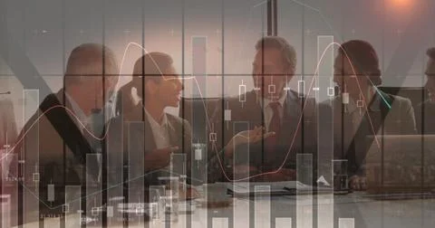 Image of financial data processing over businesses people Stock Photos