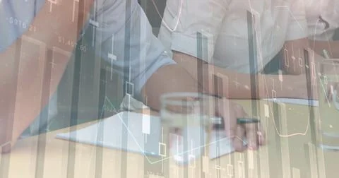 Image of financial data processing over businesses people Foto stock