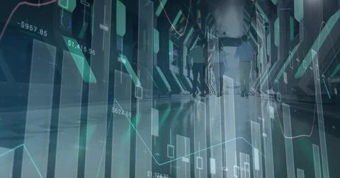 Image of financial data processing over business people Stock Photos
