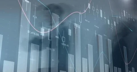 Image of financial data processing over business people walking Stockfoto's