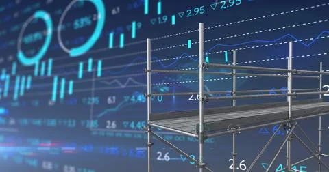 Image of financial data processing over scaffolding 写真素材