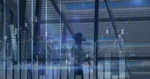 Image of financial data processing over busy office Foto stock