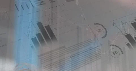 Image of financial data processing over grey background Stock Photos
