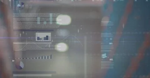 Image of financial data processing over out of focus lights Stock Photos