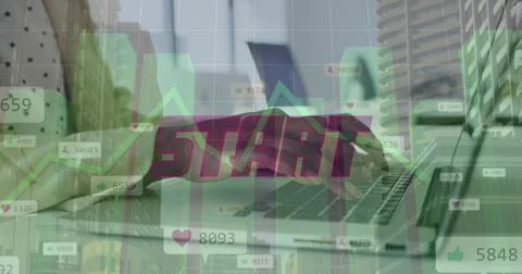 Image of financial data processing over engineer and person typing on computer Stock Photos